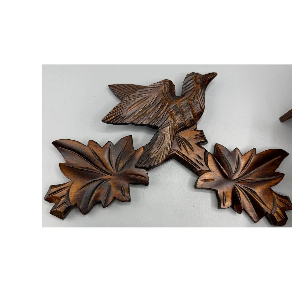 Vtg Black Forest German Wood Cuckoo Clock Carved Leaves Bird Parts Repair Only